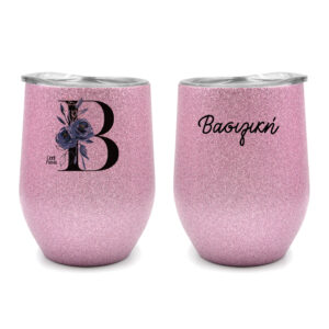 Ποτήρι Θερμός 355ml Ροζ Glitter Μονόγραμμα & Όνομα Navy Blue