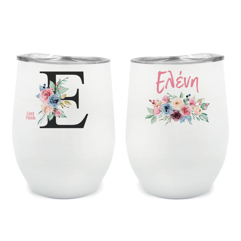 Ποτήρι Θερμός 355ml Λευκό Μονόγραμμα Λουλούδια