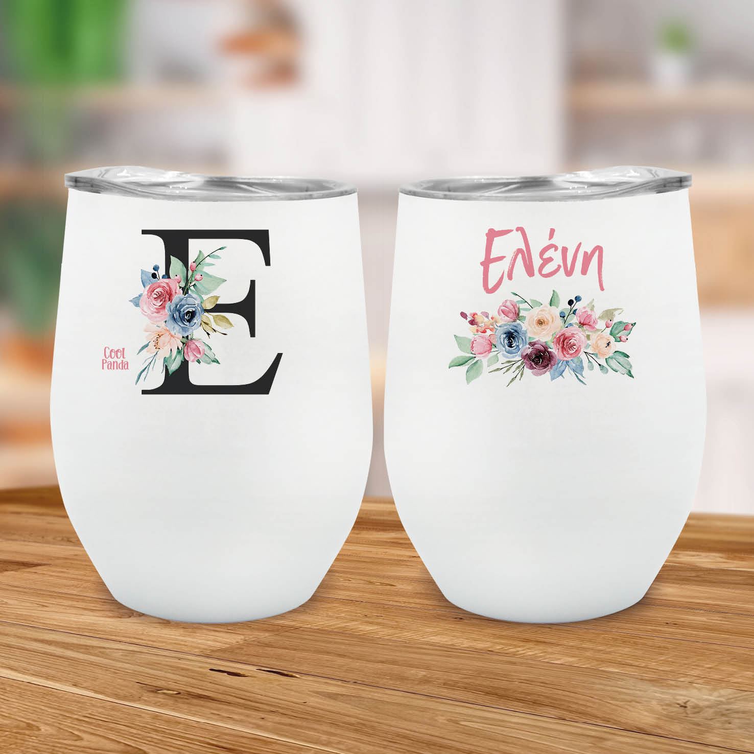 Ποτήρι Θερμός 355ml Λευκό Μονόγραμμα Λουλούδια