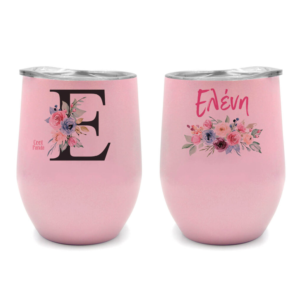 Ποτήρι Θερμός 355ml Ροζ Μονόγραμμα Λουλούδια