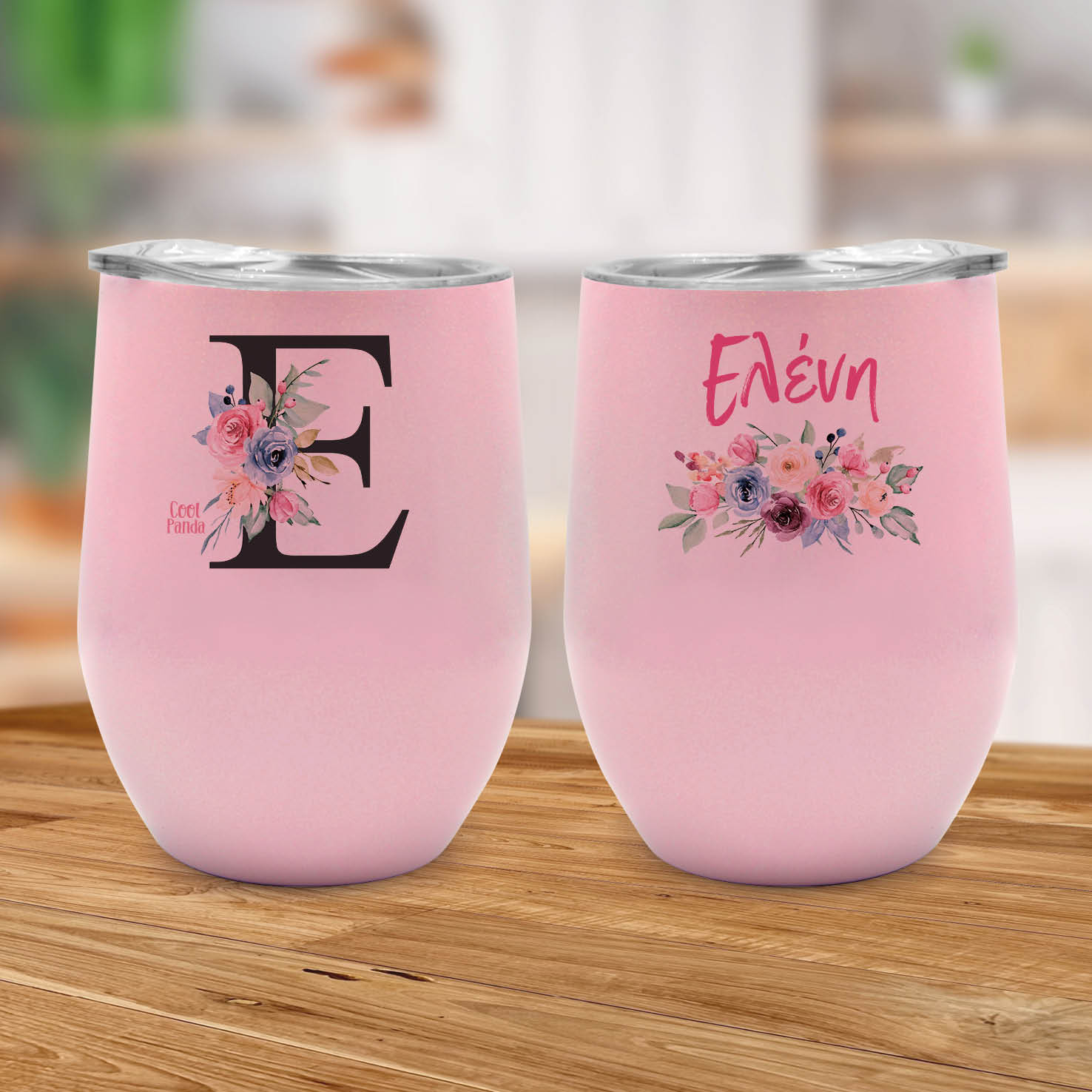 Ποτήρι Θερμός 355ml Ροζ Μονόγραμμα Λουλούδια