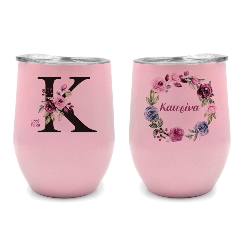 Ποτήρι Θερμός 355ml Ροζ Μονόγραμμα & Στεφάνι