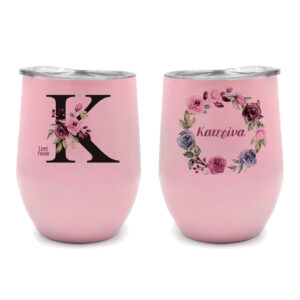 Ποτήρι Θερμός 355ml Ροζ Μονόγραμμα & Στεφάνι