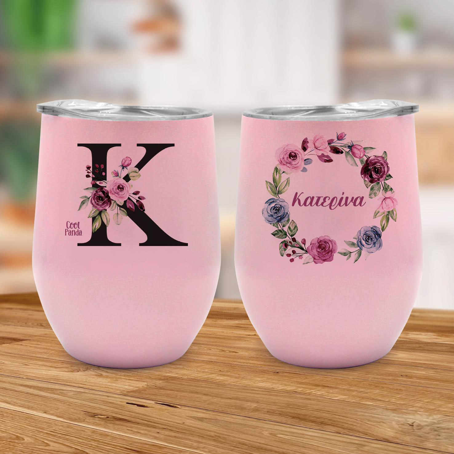 Ποτήρι Θερμός 355ml Ροζ Μονόγραμμα & Στεφάνι