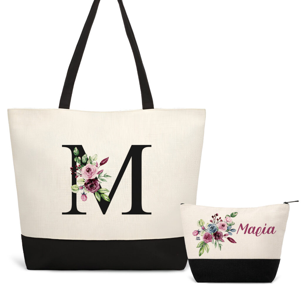 Σετ τσάντα θαλάσσης και νεσεσέρ Μονόγραμμα Floral Roses