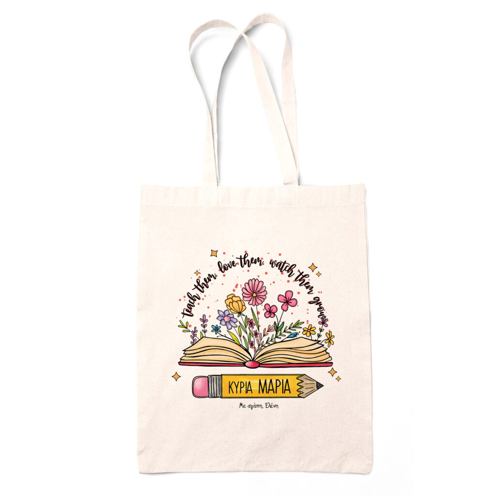 Tote bag  Βιβλίο & Μολύβι floral