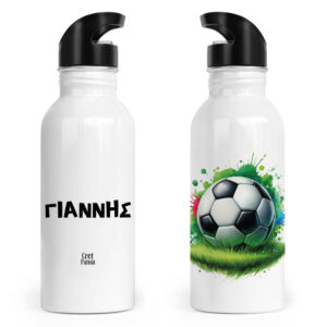 Μπουκάλι νερού ανοξείδωτο με καλαμάκι λευκό “Football”