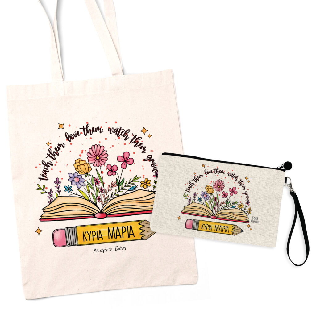 Σετ tote bag και νεσεσέρ Βιβλίο & Μολύβι floral