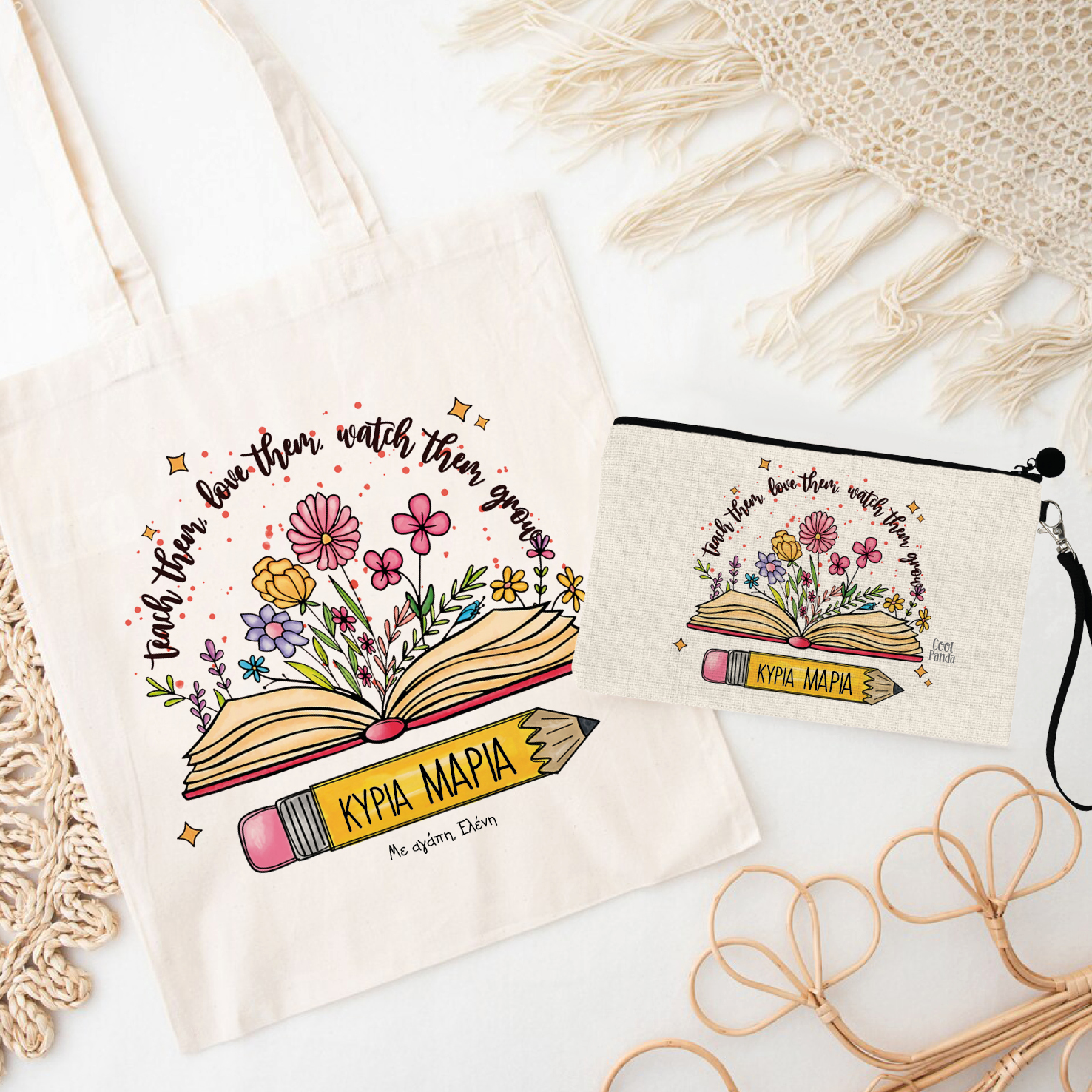 Σετ tote bag και νεσεσέρ Βιβλίο & Μολύβι floral