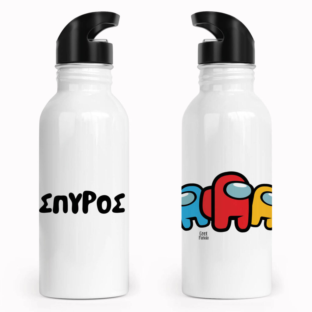 Μπουκάλι νερού ανοξείδωτο με καλαμάκι λευκό “Among us” boy