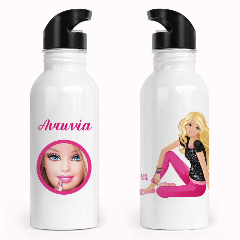 Μπουκάλι νερού ανοξείδωτο με καλαμάκι λευκό “Barbie”