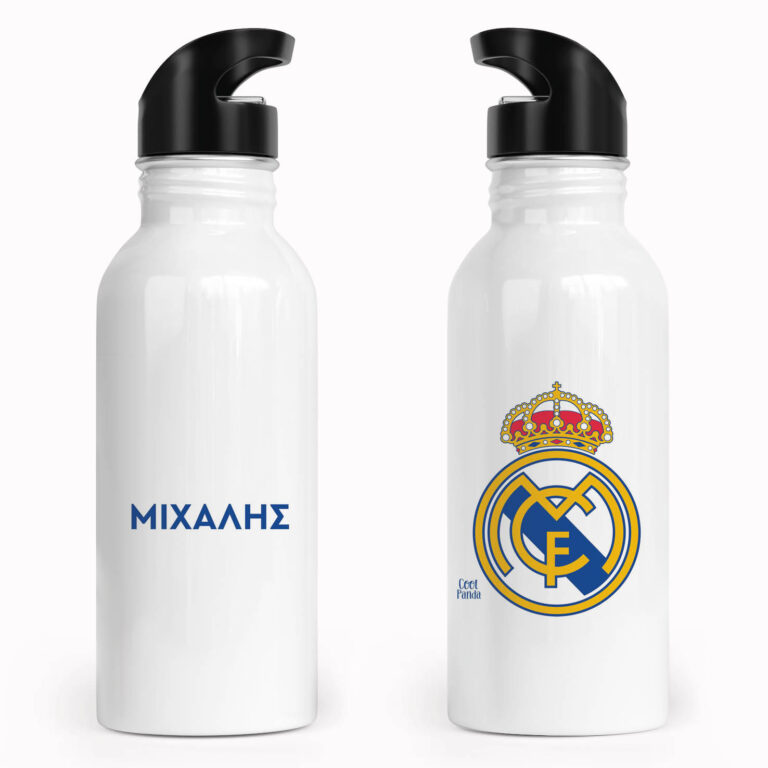 Μπουκάλι νερού ανοξείδωτο με καλαμάκι λευκό “Barchelona”