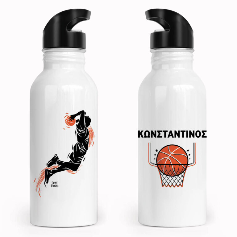 Μπουκάλι νερού ανοξείδωτο με καλαμάκι λευκό “Basketball”