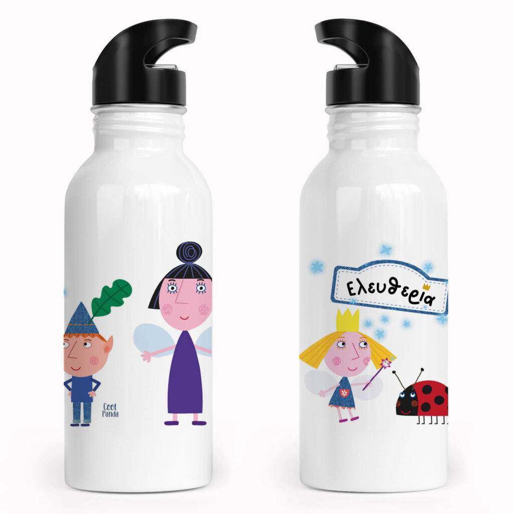 Μπουκάλι νερού ανοξείδωτο με καλαμάκι λευκό “Ben and Holly”