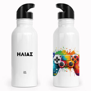 Μπουκάλι νερού ανοξείδωτο με καλαμάκι λευκό “Colourful playstation”