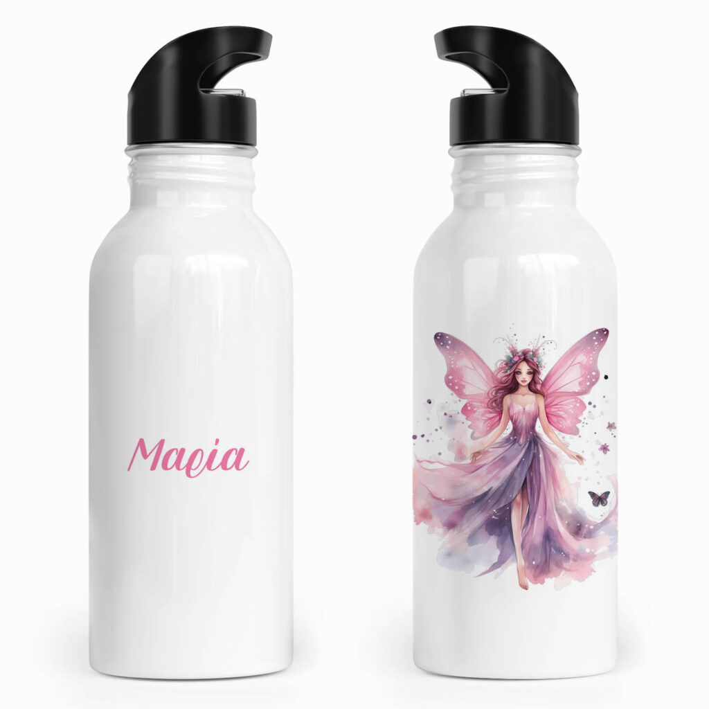 Μπουκάλι νερού ανοξείδωτο με καλαμάκι λευκό “Fairy”