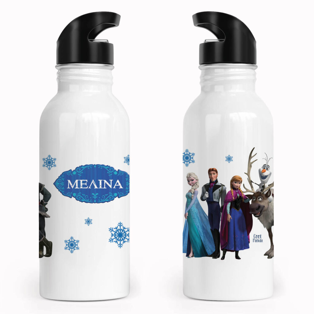 Μπουκάλι νερού ανοξείδωτο με καλαμάκι λευκό “Frozen”