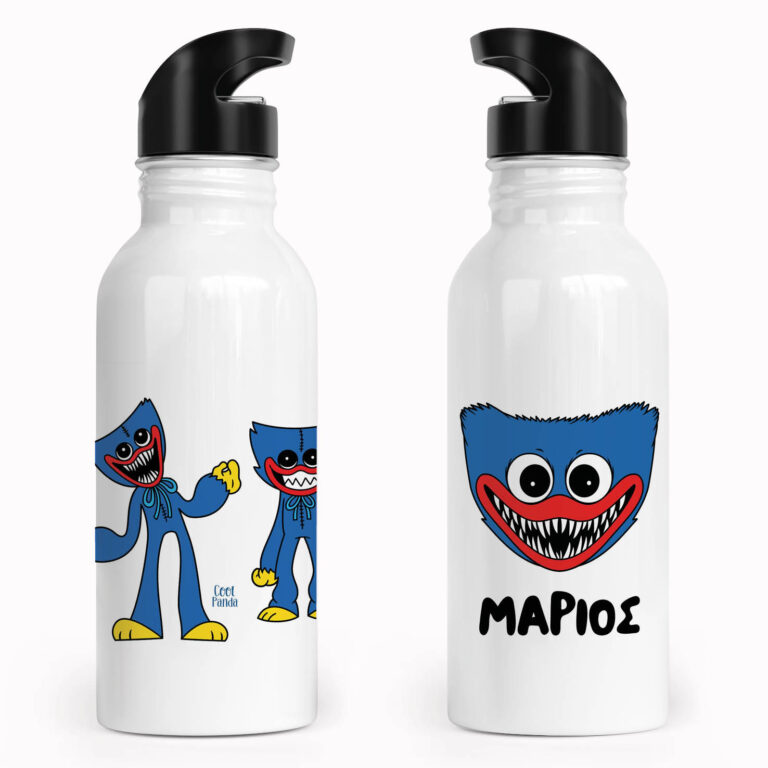 Μπουκάλι νερού ανοξείδωτο με καλαμάκι λευκό “Huggy Wuggy”