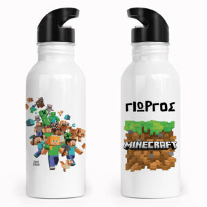 Μπουκάλι νερού ανοξείδωτο με καλαμάκι λευκό “Minecraft”