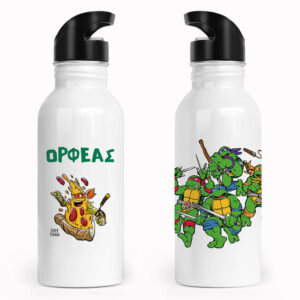 Μπουκάλι νερού ανοξείδωτο με καλαμάκι λευκό “Χελωνονιτζάκια”