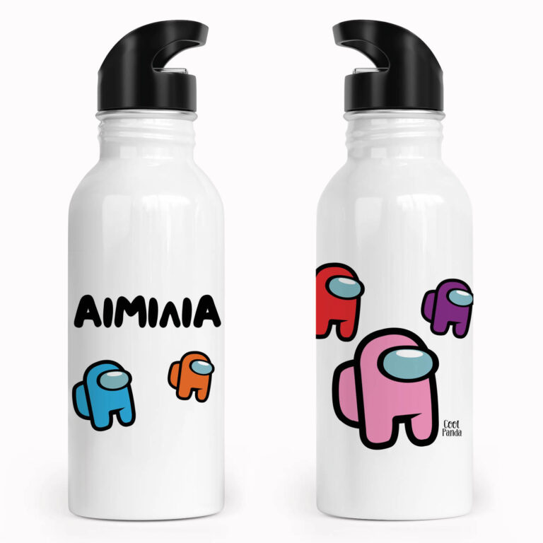 Μπουκάλι νερού ανοξείδωτο με καλαμάκι λευκό “Among us” girl