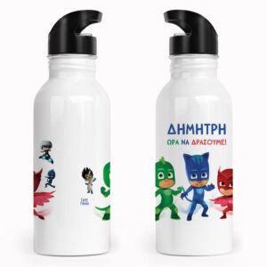 Μπουκάλι νερού ανοξείδωτο με καλαμάκι λευκό “PJ masks”