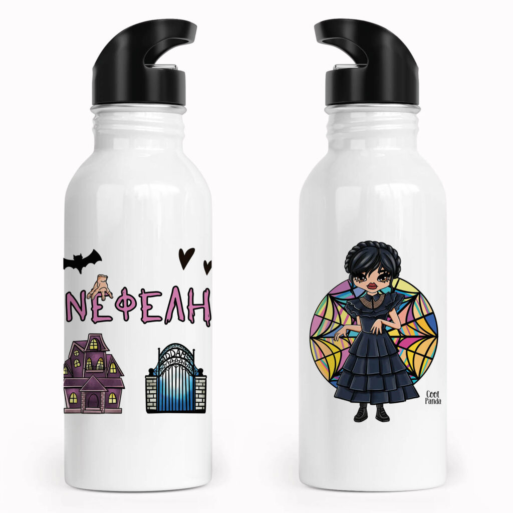 Μπουκάλι νερού ανοξείδωτο με καλαμάκι λευκό “Wednesday”