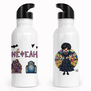 Μπουκάλι νερού ανοξείδωτο με καλαμάκι λευκό “Wednesday”