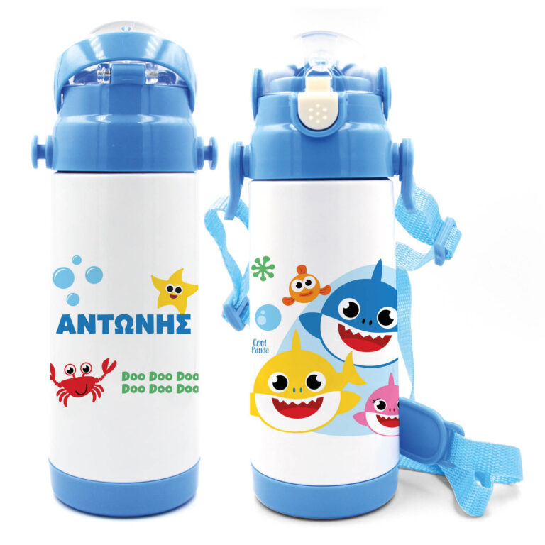 Μπουκάλι νερού θερμός με καλαμάκι “Baby shark”