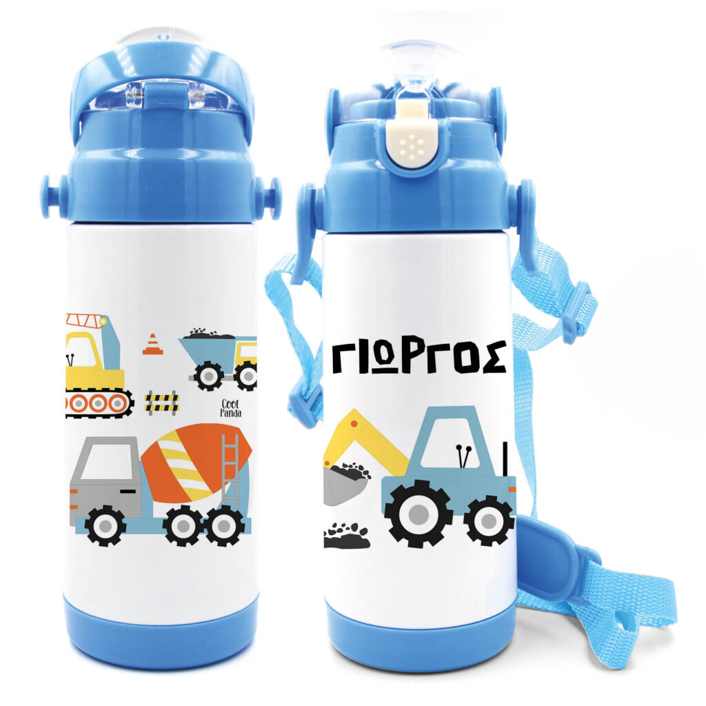 Μπουκάλι νερού θερμός με καλαμάκι “Trucks”