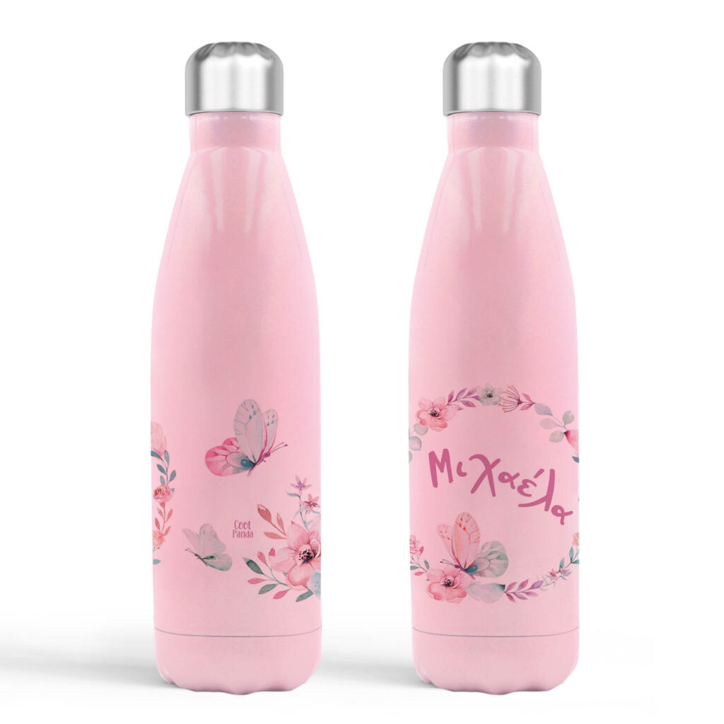 Μπουκάλι νερού θερμός ροζ “Floral Butterflies”