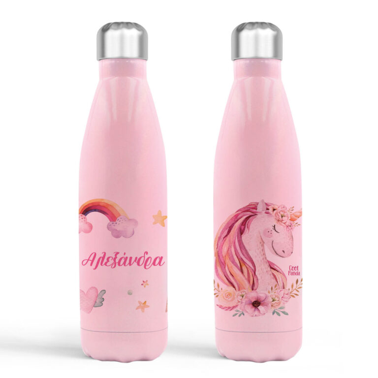 Μπουκάλι νερού θερμός ροζ “Μονόκερος”