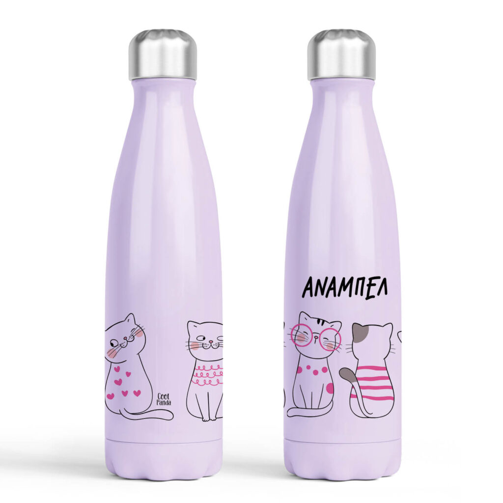 Μπουκάλι νερού θερμός μωβ “Γατούλες”