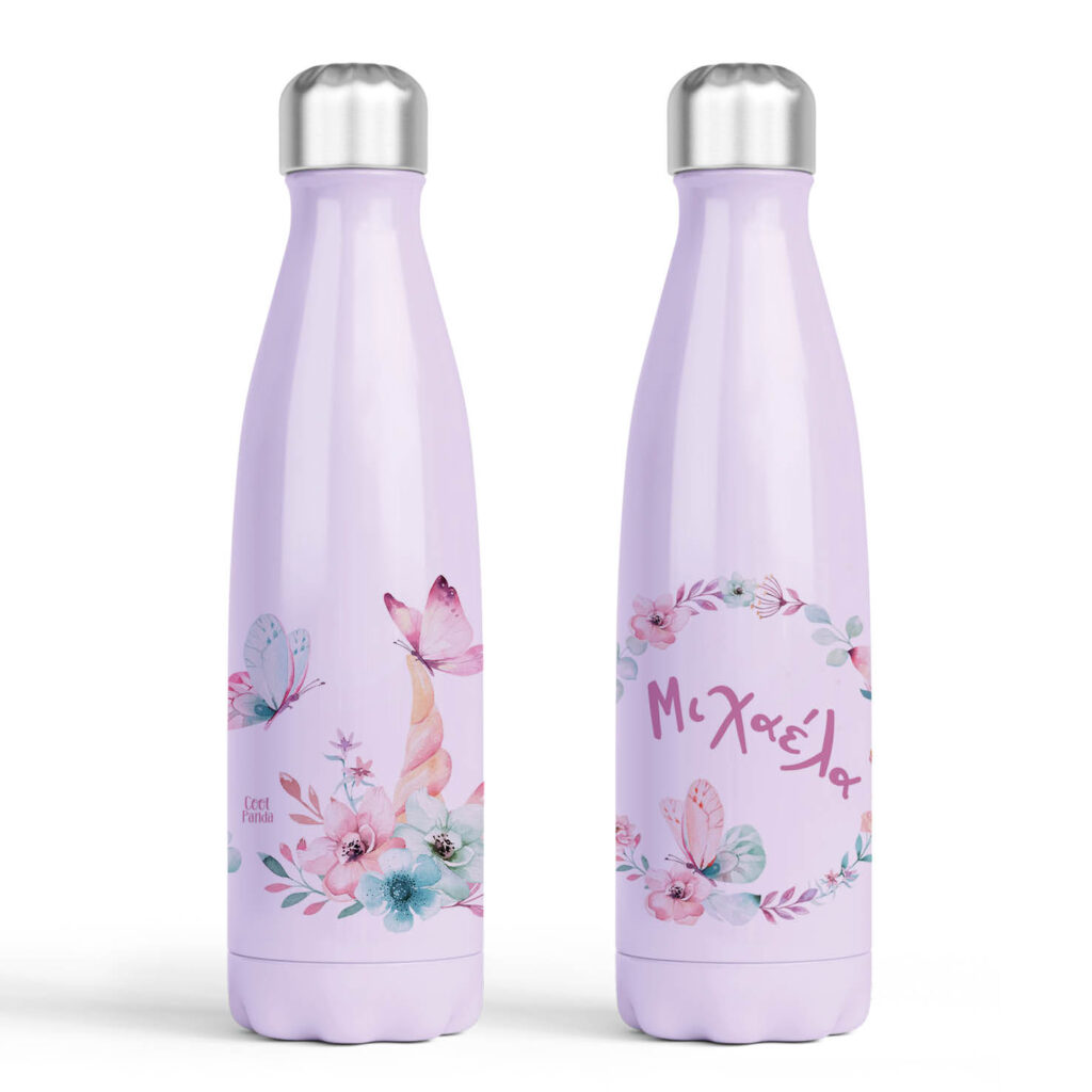 Μπουκάλι νερού θερμός μωβ “Floral Butterflies”