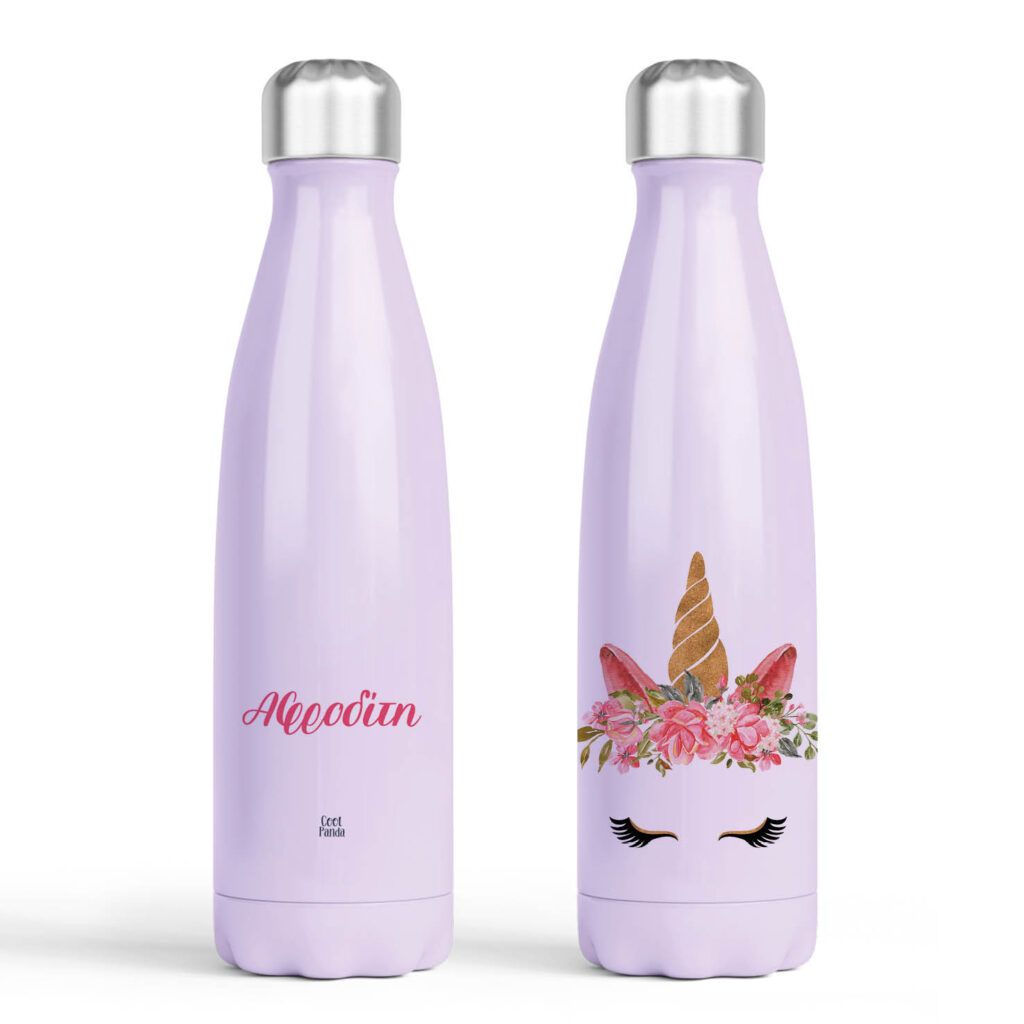 Μπουκάλι νερού θερμός μωβ “Unicorn face”