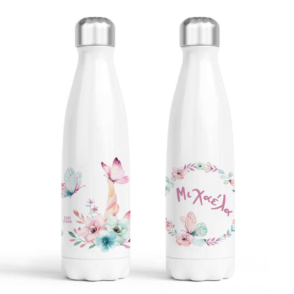 Μπουκάλι νερού θερμός λευκό “Floral Butterflies”