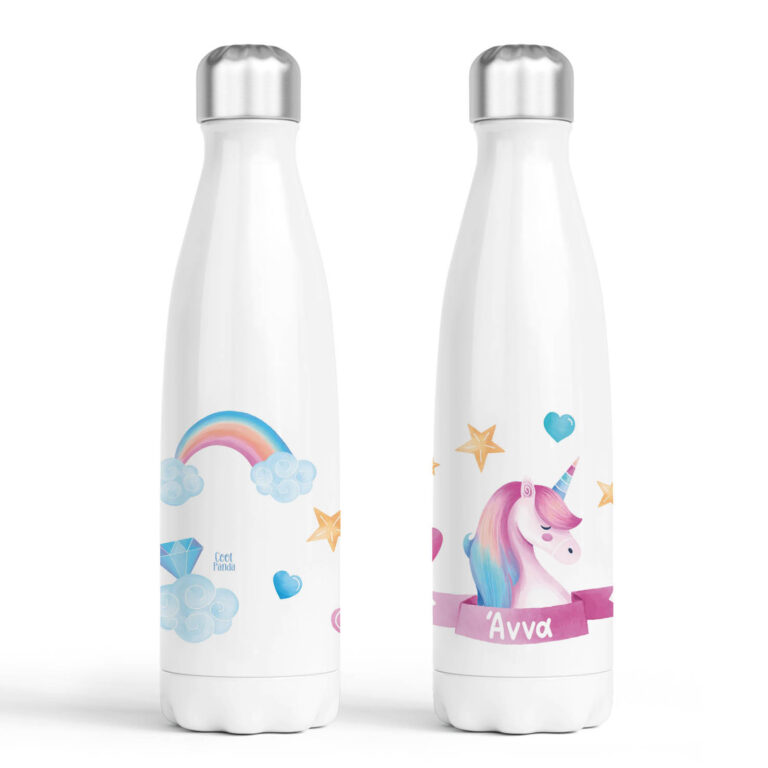 Μπουκάλι νερού θερμός λευκό “Ροζ Μονόκερος”