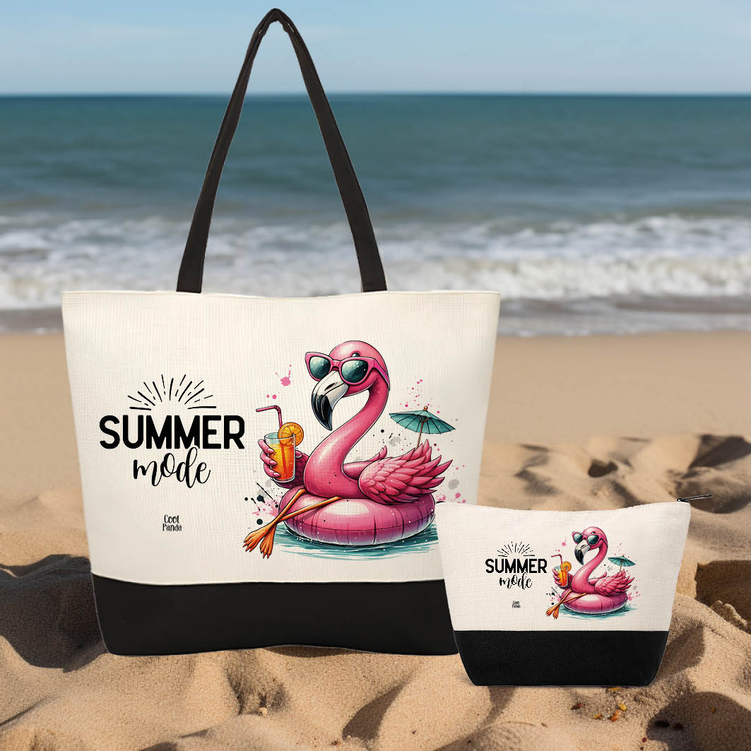 Σετ τσάντα θαλάσσης και νεσεσέρ Flamingo Summer Mode