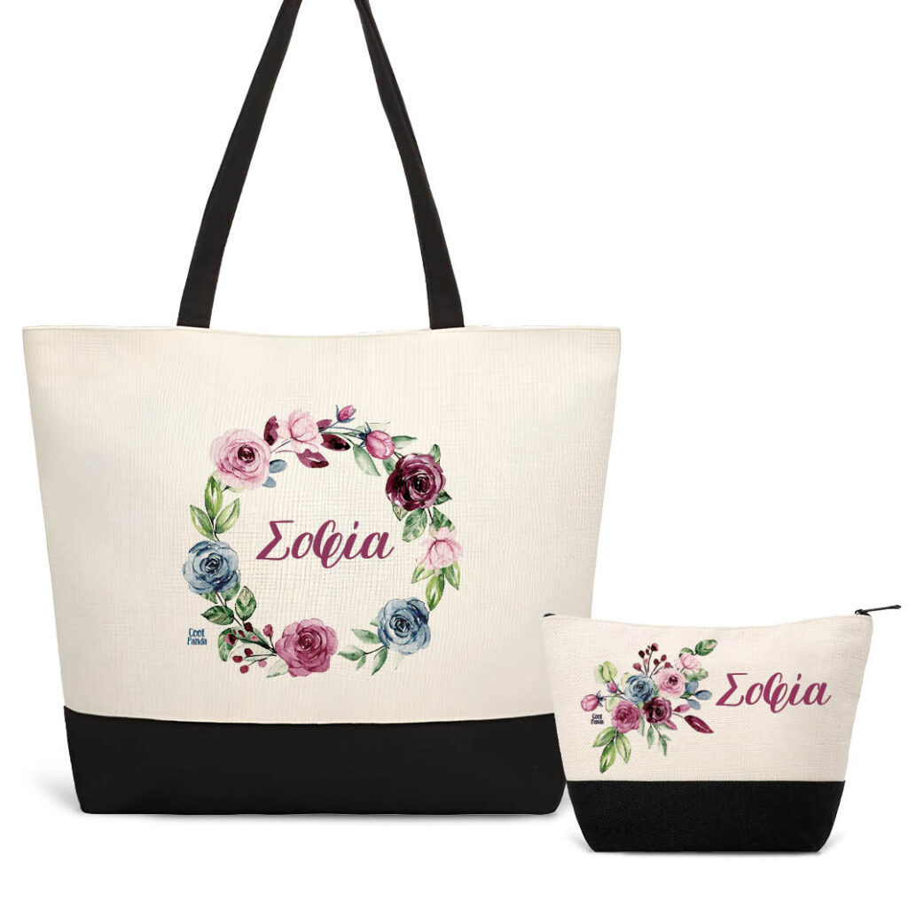 Σετ τσάντα θαλάσσης και νεσεσέρ Floral Roses στεφάνι