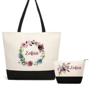 Σετ τσάντα θαλάσσης και νεσεσέρ Floral Roses στεφάνι