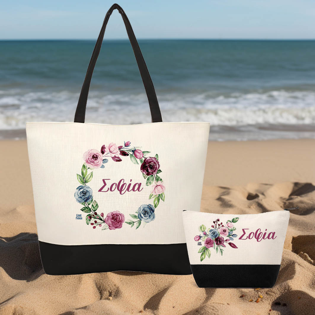 Σετ τσάντα θαλάσσης και νεσεσέρ Floral Roses στεφάνι