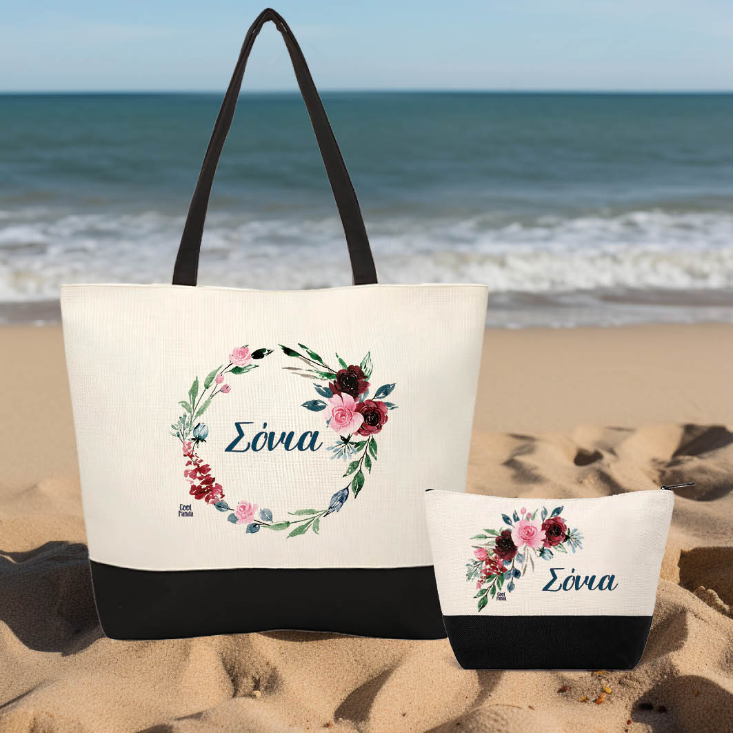 Σετ τσάντα θαλάσσης και νεσεσέρ Floral στεφάνι