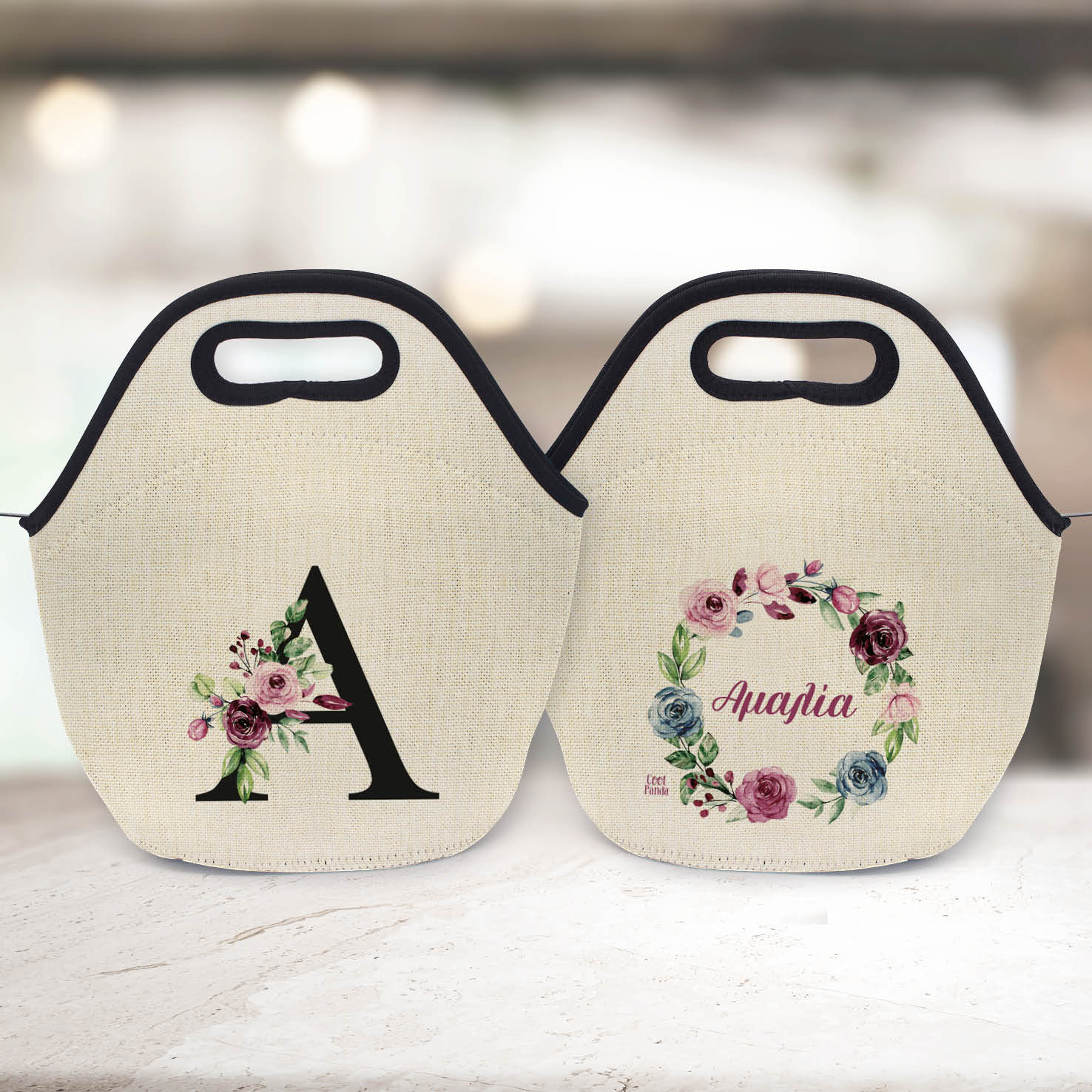 Τσαντάκι φαγητού “Floral μονόγραμμα ρoζ”