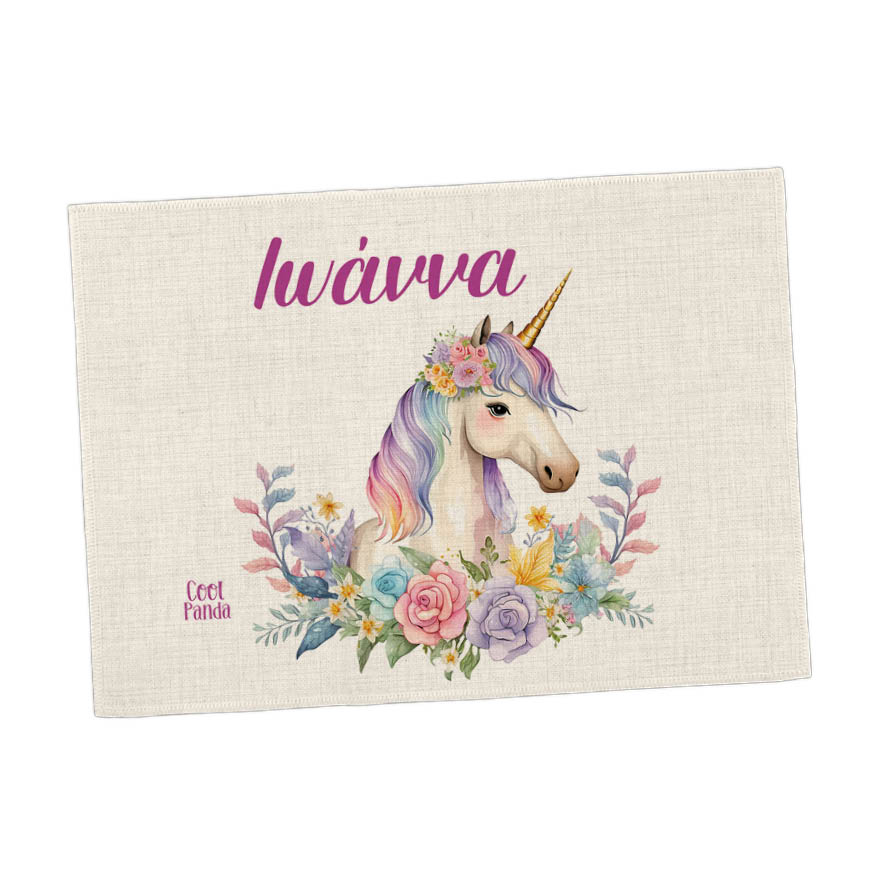 Σουπλά φαγητού λινό “Floral Μονόκερος”