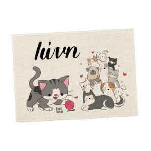 Σουπλά φαγητού λινό “Γατούλες και σκυλάκια”