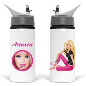 Μπουκάλι νερού με καλαμάκι λευκό “Barbie”