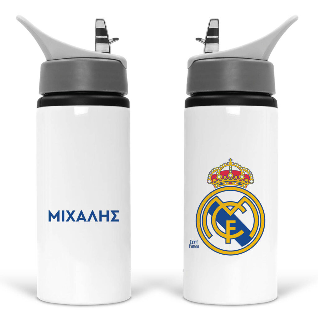 Μπουκάλι νερού με καλαμάκι λευκό “Real Madrid”