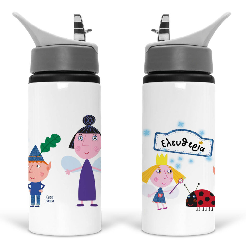 Μπουκάλι νερού με καλαμάκι λευκό “Ben and Holly”