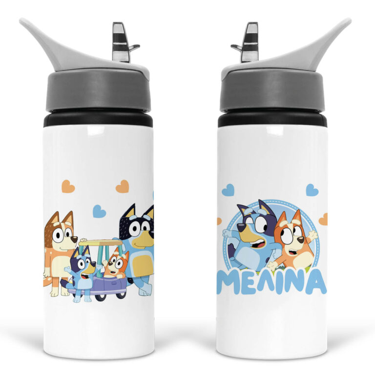 Μπουκάλι νερού με καλαμάκι λευκό “Bluey”