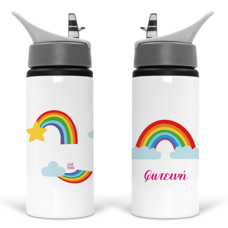 Μπουκάλι νερού με καλαμάκι λευκό “Ουράνιο Τόξο”